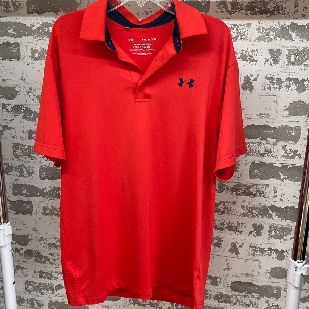 Under Armour Red The Playoff Polo Vibrant Casual Shirt Size Small